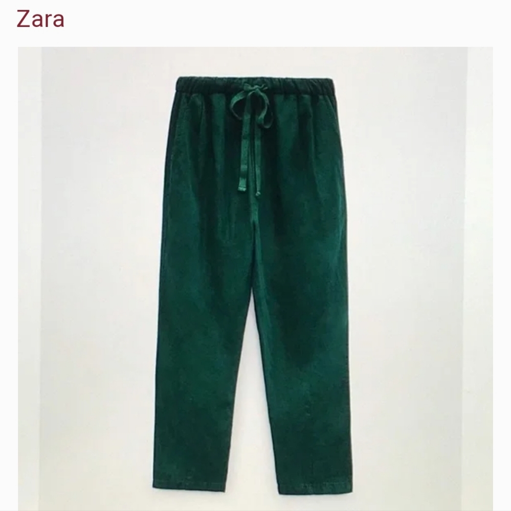 ZARA, NWTO,  WOMENS  CROPPED LINEN BLEND, THE WEEKEND PANT. FOREST GREEN.